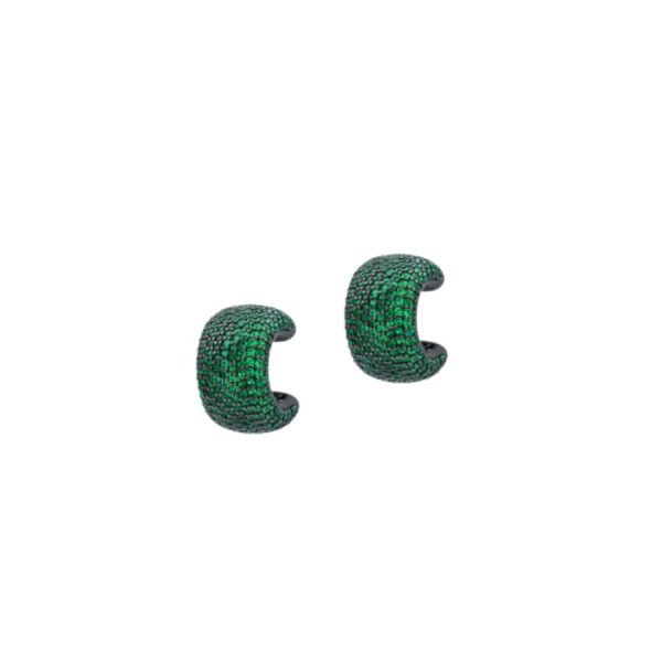 Bijoux Castelli - Orecchini in Argento Brunito con Pavè di Zirconi Colorati Verdi