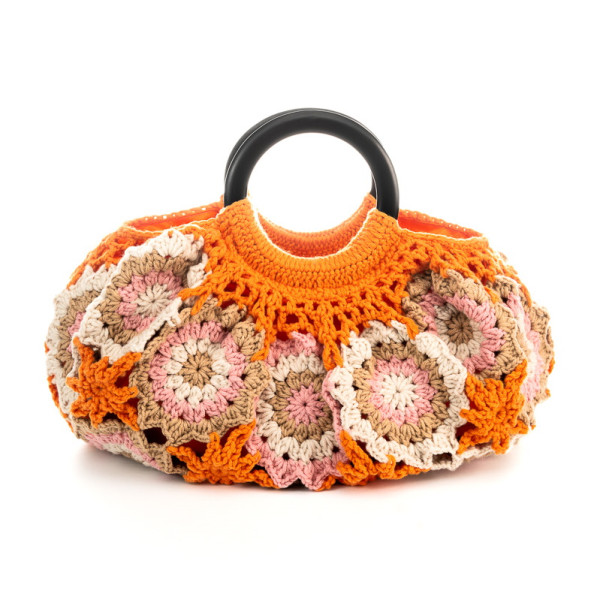 Borsa Crochet in lana manico rotondo EVE Flower Arancione