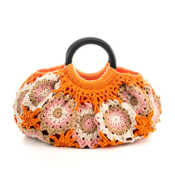 Borsa Crochet in lana manico rotondo EVE Flower Arancione