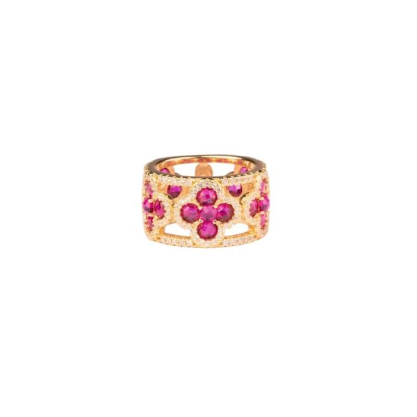 Bijoux Castelli - Anello Fascia Fiori Zirconi Rubino