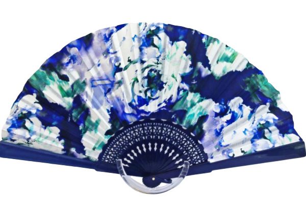 Ventaglio Alta Moda Seta Fantasia Blu